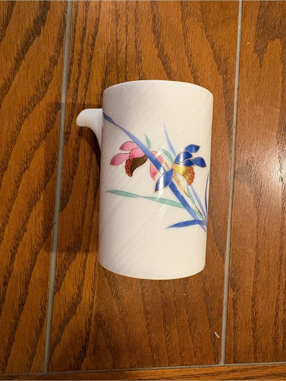 White Porcelain Floral Pitcher with Blue and Pink Accents